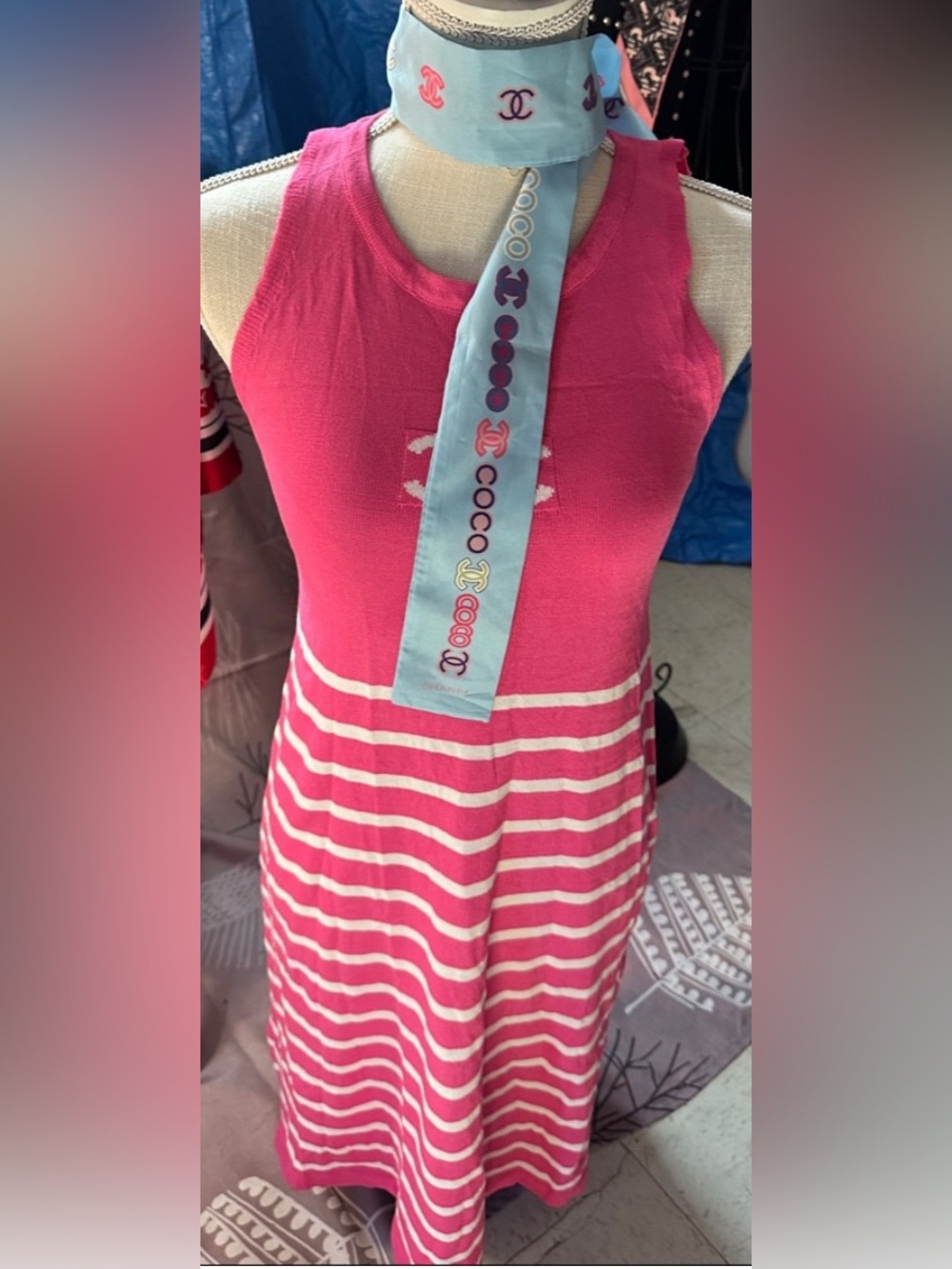 Chanel Pink Striped Knit Dress